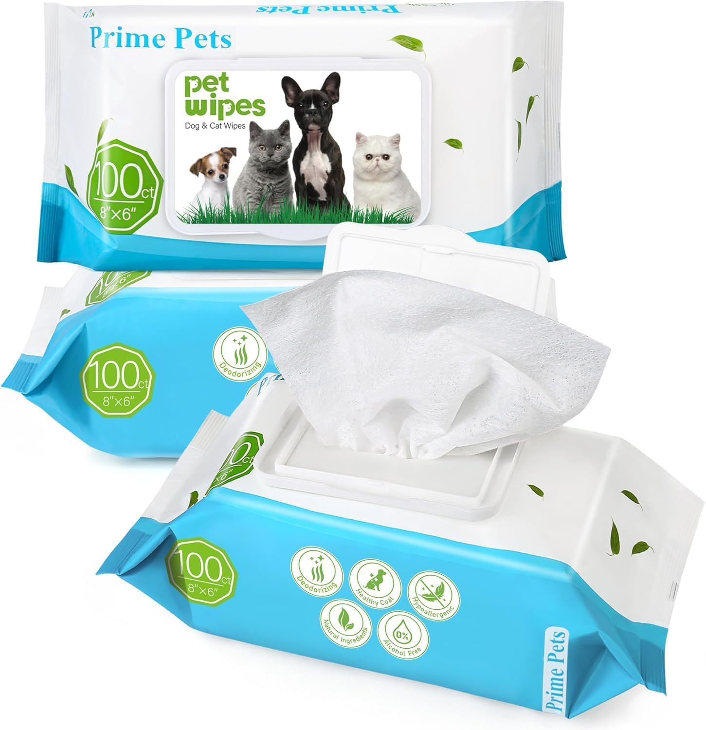 PrimePets Feuchttücher 3×100 Stück – Milde Reinigungstücher für Hunde & Katzen