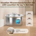 UMOCUOY Katzenbrunnen 2.6L Edelstahl – Automatischer Wasserspender mit 5-Schicht Filtersystem – Bild 3