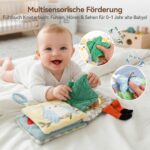 WOODEN TEETHER Babybuch Stoffbuch mit Spiegel – Interaktives Fühlbuch für Babys 0–6 Monate – Bild 5
