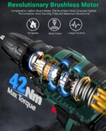 CEEIGOO Akkuschrauber Bürstenlos 21V – 2 x 2.0Ah Akkus, 42N.m, 2-Gang & LED für DIY – Bild 2