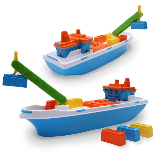 Toyland® 41cm Frachtschiff mit Kran & 6 Containern – Schwimmendes Wasserspielzeug für Kinder ab 3
