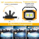Edasion 30W LED Akku Strahler 2000 Lumen – Wiederaufladbarer Baustrahler mit USB-Powerbank (2er Set) – Bild 2