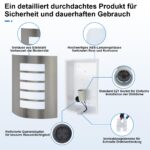 Wondlumi Wandleuchte E27 IP44 mit 12W LED Warmweiss – Edelstahl Aussenwandlampe für Balkon & Treppen – Bild 3