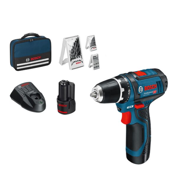 Bosch GSR 12V-15 Akku-Bohrschrauber – Kompaktes 12V System mit 2 Akkus & Zubehör