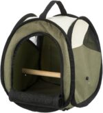TRIXIE Transporttasche 27×32×27 cm – Beige/Olivgrün mit Holzsitzstange & Seitentasche