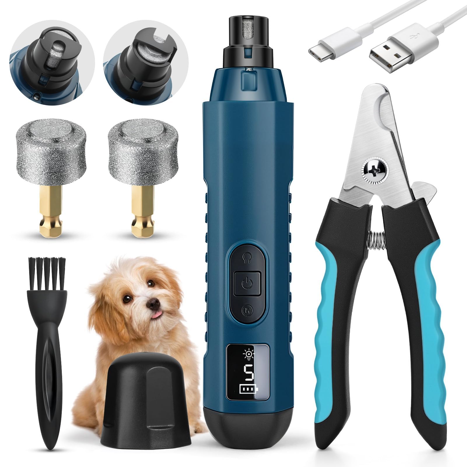 GlasFlength Krallenschleifer & Krallenschere für Hunde – 5-Gang mit LED für alle Grössen