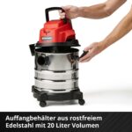 Einhell Akku-Nass-Trockensauger TC-VC 18/20 Li S-Solo – 20L Edelstahl für Profis – Bild 9