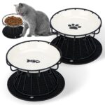 Feirdhoo 2er Katzennap-Set Erhöht mit Keramik & Metallständer – Anti-Erbrechen Futternapf
