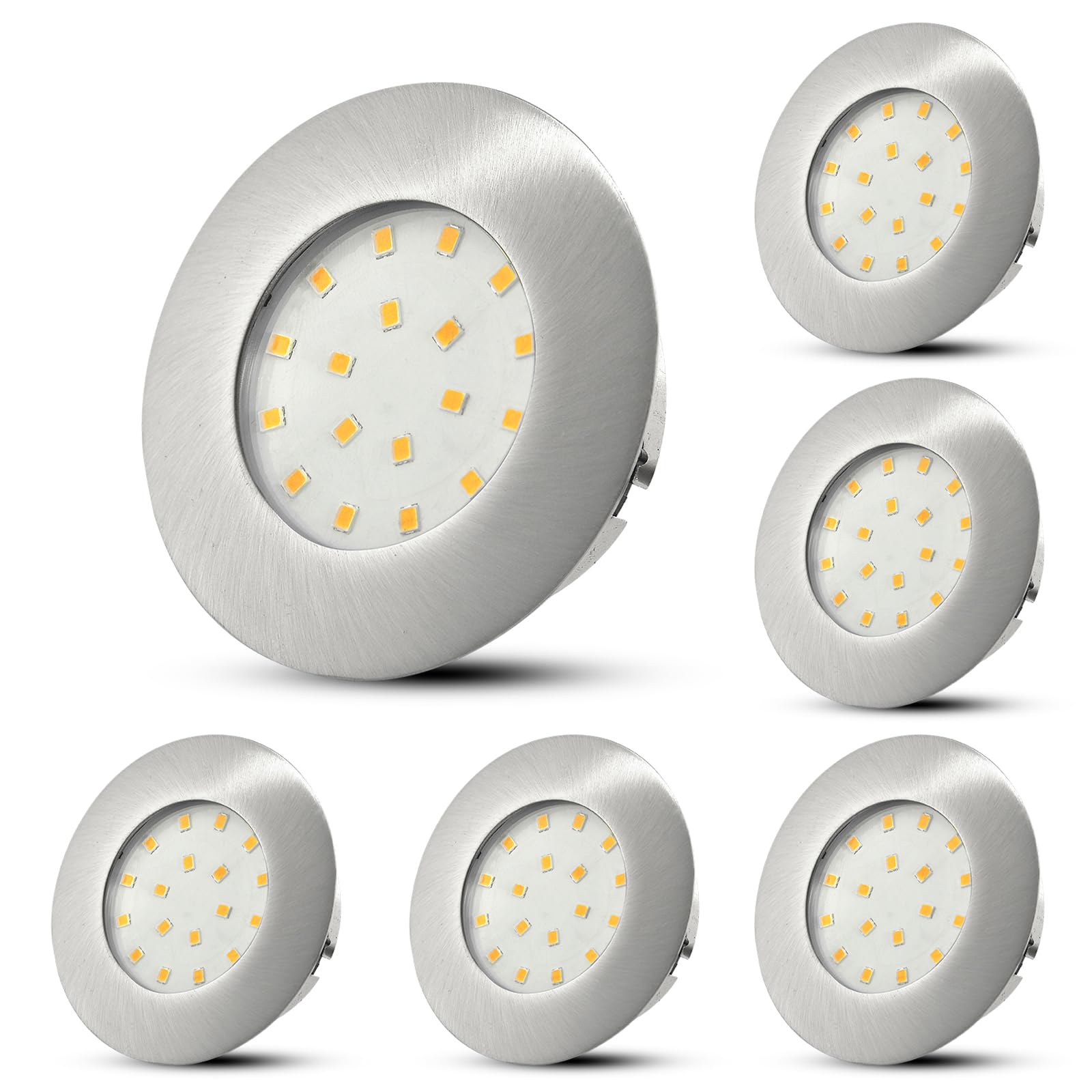 HiBay 6er Set LED Einbaustrahler 5W – Flache Deckenspots 230V Warmweiß Nickel