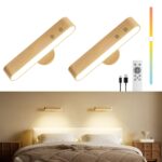 FULNIX Wandleuchte Holz mit 7500mAh Akku – Kabellose LED-Leuchte mit Fernbedienung & 360° Drehung
