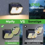 nipify 4er Set Solarlampen mit Bewegungsmelder – Warmweiss & IP65 wasserdicht für Aussen – Bild 4