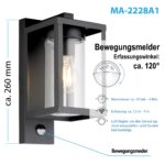 Maxkomfort Aussenwandleuchte mit Bewegungsmelder – Edelstahl schwarz IP44 E27 – Bild 3