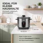 MELISSA Reiskocher 1,5 L – 500 W Edelstahl mit Antihaft & Dämpfkorb – Bild 4