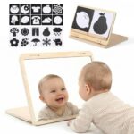 WOODEN TEETHER Baby Spiegel Montessori – Doppelseitiges Spielzeug für Neugeborene 0-12 Monate