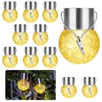10er Set Solar-Hängeleuchten mit Rissglasdesign – Warmweiss Gartenlampen für Aussen