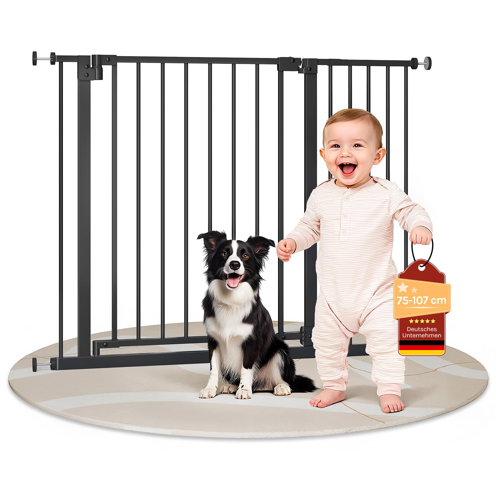 WOLTU Treppenschutzgitter 75–107 cm Metall – Sicherheitsgitter mit Auto-Close & Bohren-Option