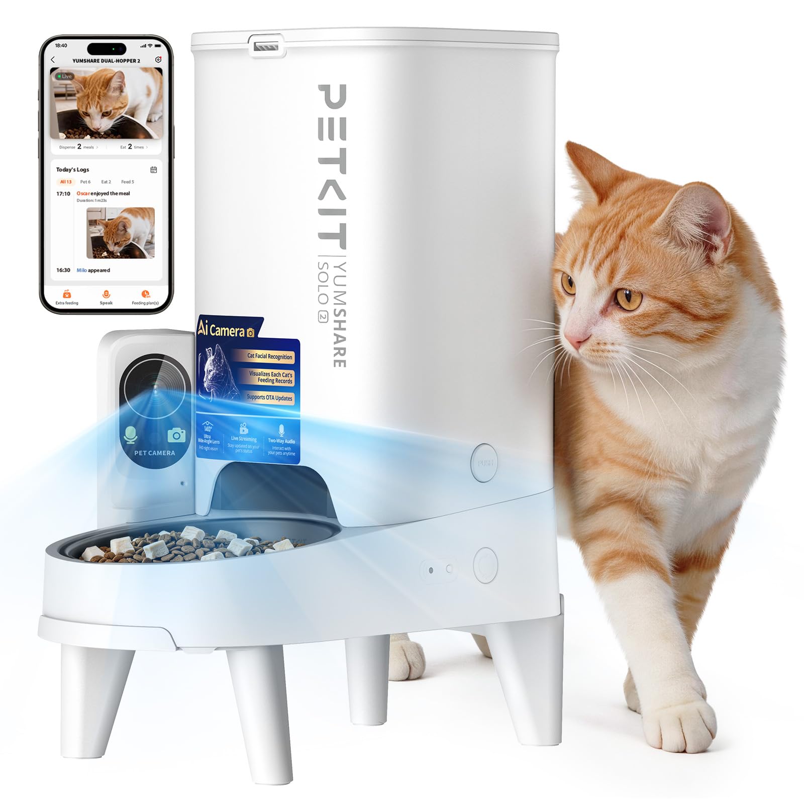 PETKIT YumShare Solo 2 Futterautomat – Intelligente Kamera mit KI-Gesichtserkennung für Katzen