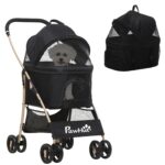PawHut Hundewagen 2 in 1 – Faltbarer Hundebuggy bis 10 kg mit Bremsen & Netzfenstern