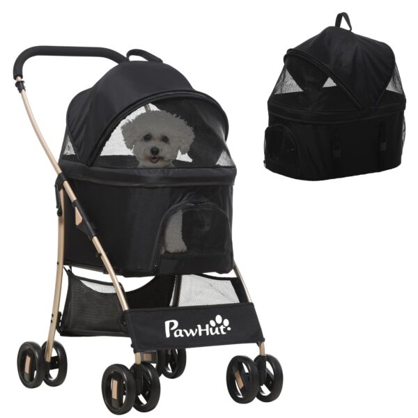 PawHut Hundewagen 2 in 1 – Faltbarer Hundebuggy bis 10 kg mit Bremsen & Netzfenstern