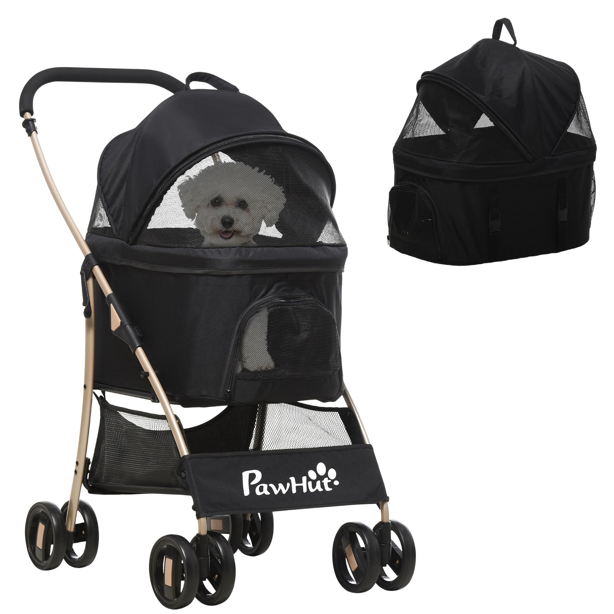 PawHut Hundewagen 2 in 1 – Faltbarer Hundebuggy bis 10 kg mit Bremsen & Netzfenstern