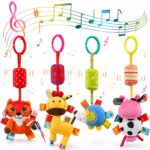 JoyLife Baby Hängespielzeug Set 4er – Plüschtiere mit Rassel für Kinderwagen & Autositz
