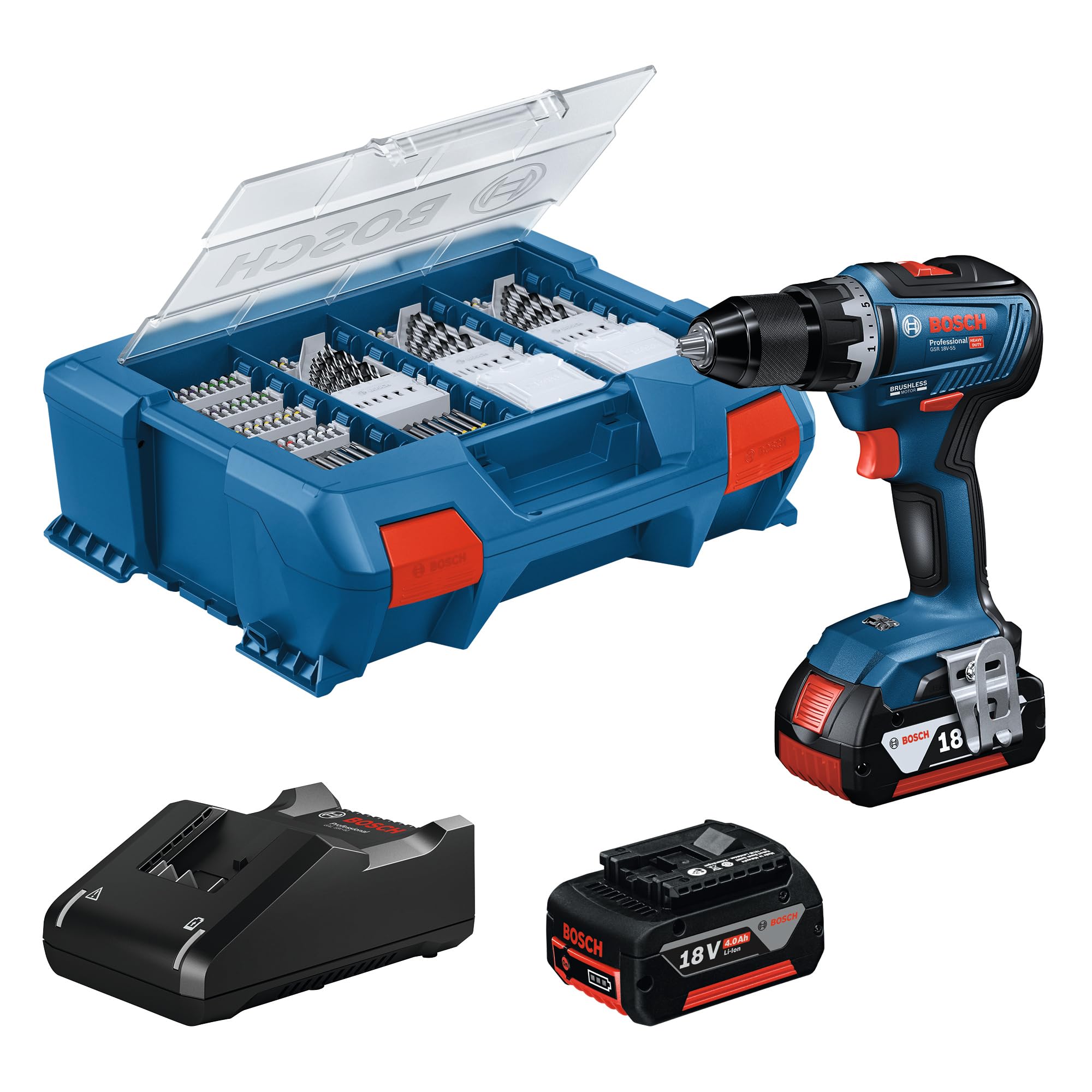 Bosch Professional GSR 18V-55 Akku-Bohrschrauber – 55 Nm, bürstenlos, 2x 4.0Ah
