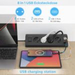 SUDEERY 4-Fach Ecksteckdose mit USB-C PD 20W & USB-A – Flachstecker 8 in 1 mit 2M Kabel – Bild 4
