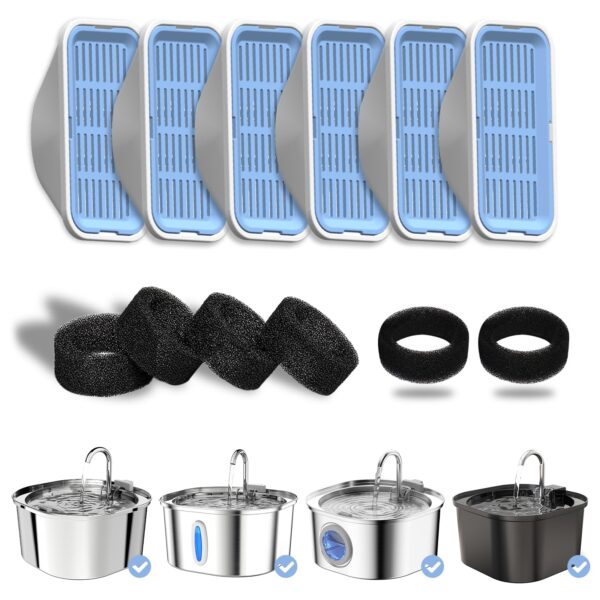 PEKTACO Katzenbrunnenfilter 6er-Pack – Ersatz- & Vorfilterschwämme für 3,2L Brunnen