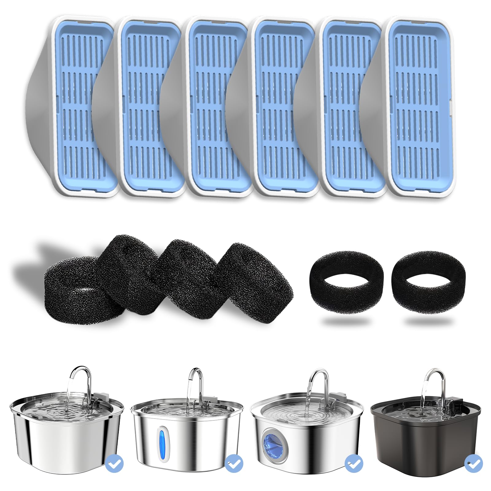 PEKTACO Katzenbrunnenfilter 6er-Pack – Ersatz- & Vorfilterschwämme für 3,2L Brunnen