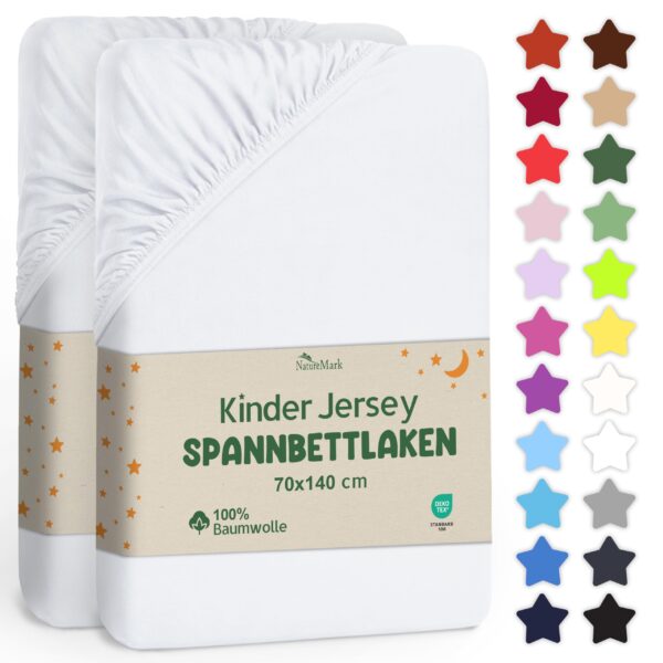 NatureMark Kinder Spannbettlaken 70x140 cm – 100% Baumwoll-Jersey 2er Set