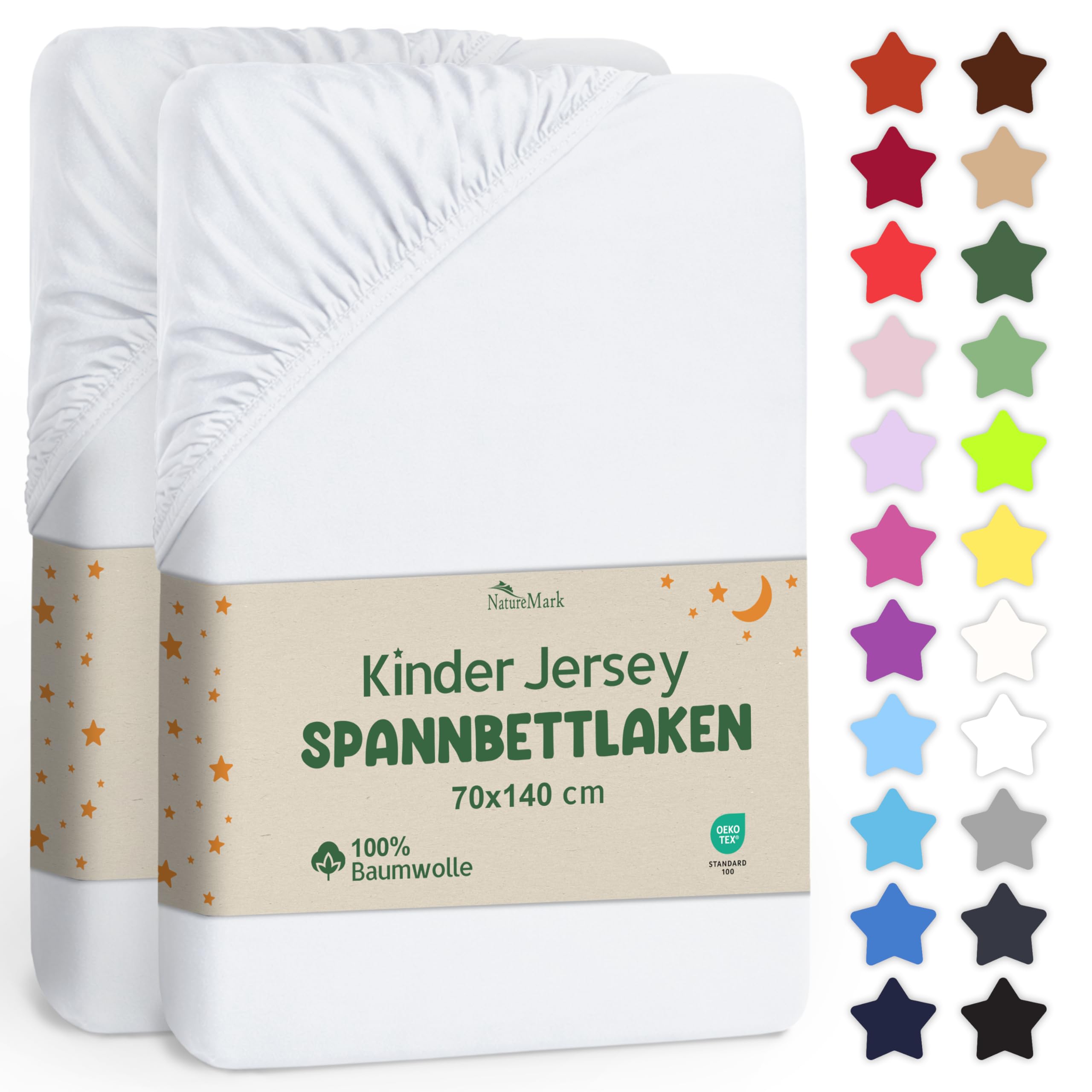 NatureMark Kinder Spannbettlaken 70x140 cm – 100% Baumwoll-Jersey 2er Set