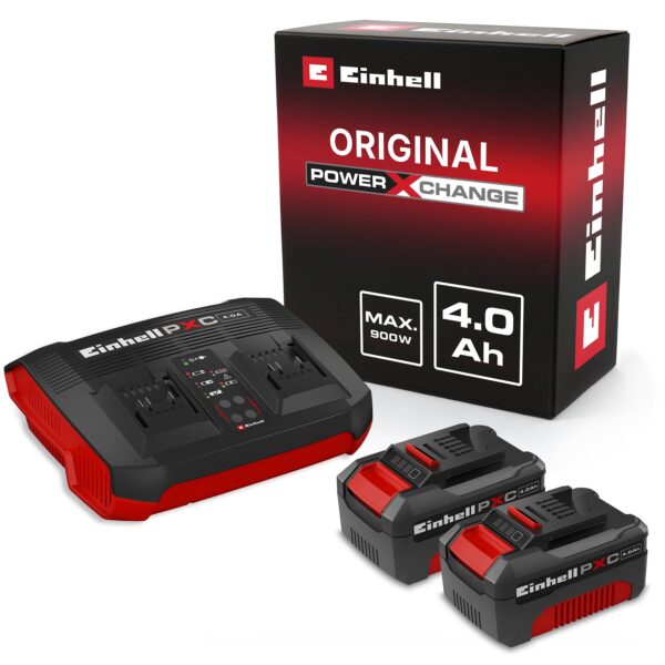 Einhell PXC Starter Kit 18 V – 2x 4,0 Ah Akkus & Twincharger 3A für maximale Flexibilität
