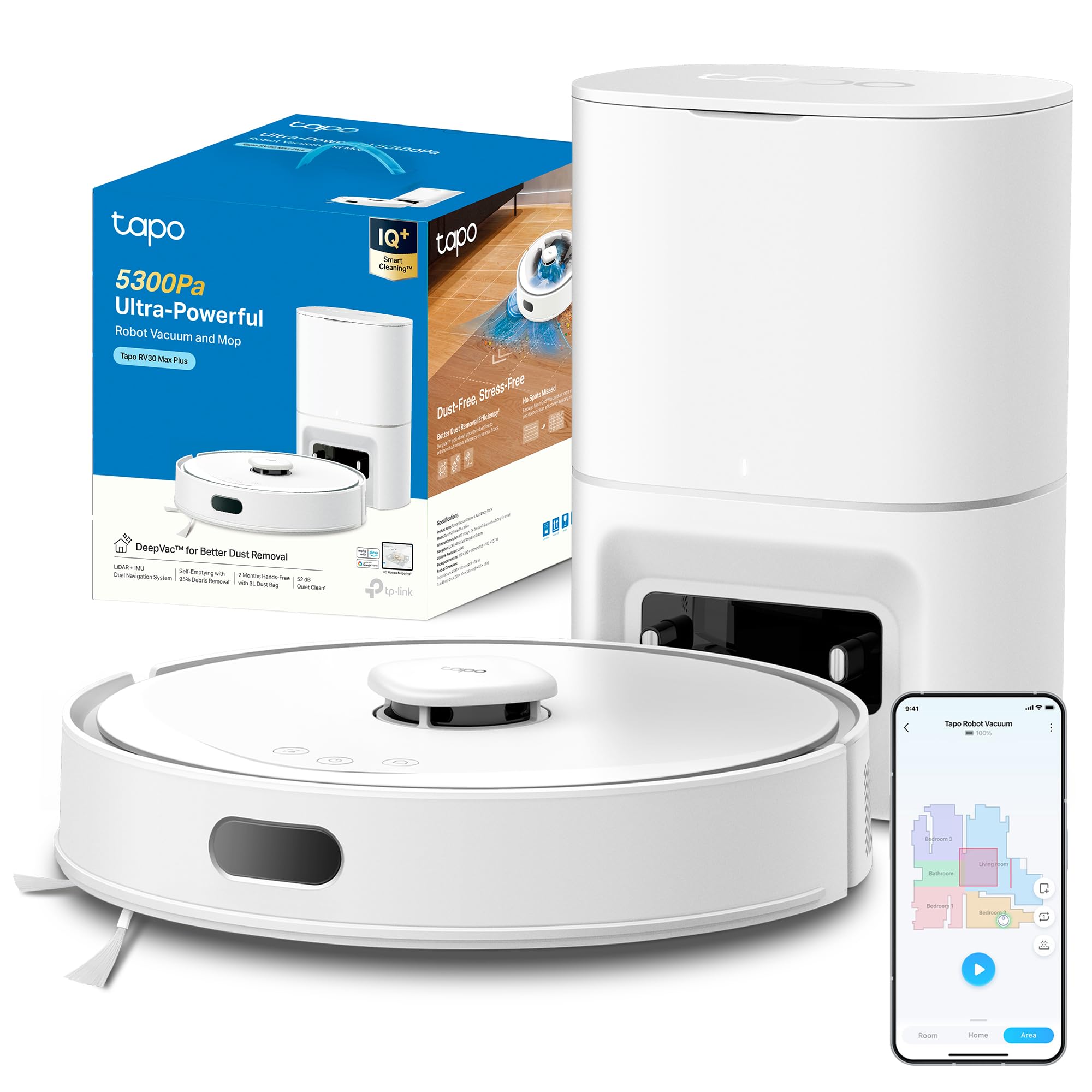 Tapo RV30 Max Plus Saugroboter mit Wischfunktion – 5300Pa Saugkraft & Absaugstation