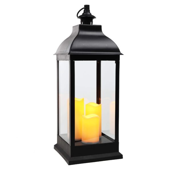 XXL Deko Laterne 70 cm mit 3 LED Kerzen – Warmweisses Flackerlicht für Innenbereich