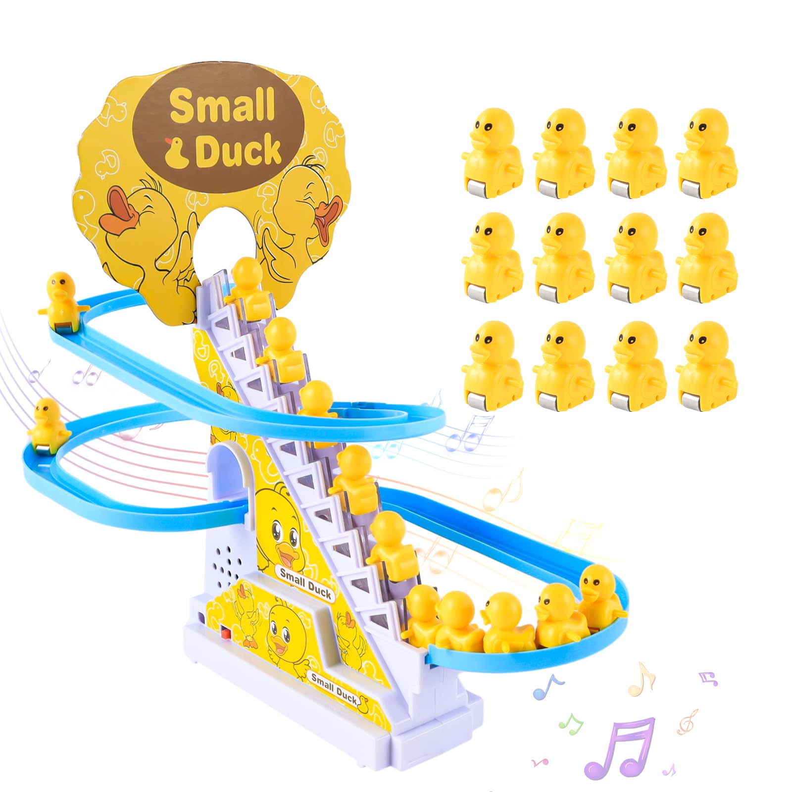 OCCOUMR Elektrische Treppensteiger-Enten 12er Set – Spielzeug mit LED & Musik für Kinder