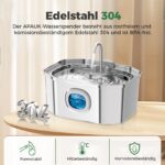APAUK Katzenbrunnen Edelstahl 3.2L – Ultraleiser Trinkbrunnen mit LED & Filtration – Bild 2