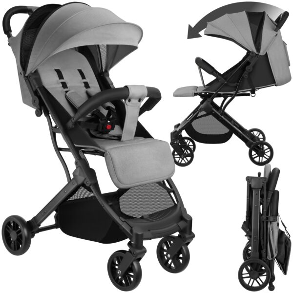 tectake® Buggy Kinderwagen 0–3 Jahre – Faltbarer Reisebuggy mit Sonnenverdeck & 5-Punkt-Gurt