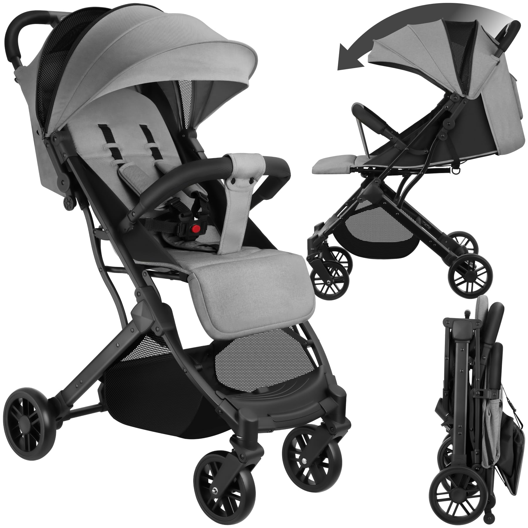 tectake® Buggy Kinderwagen 0–3 Jahre – Faltbarer Reisebuggy mit Sonnenverdeck & 5-Punkt-Gurt