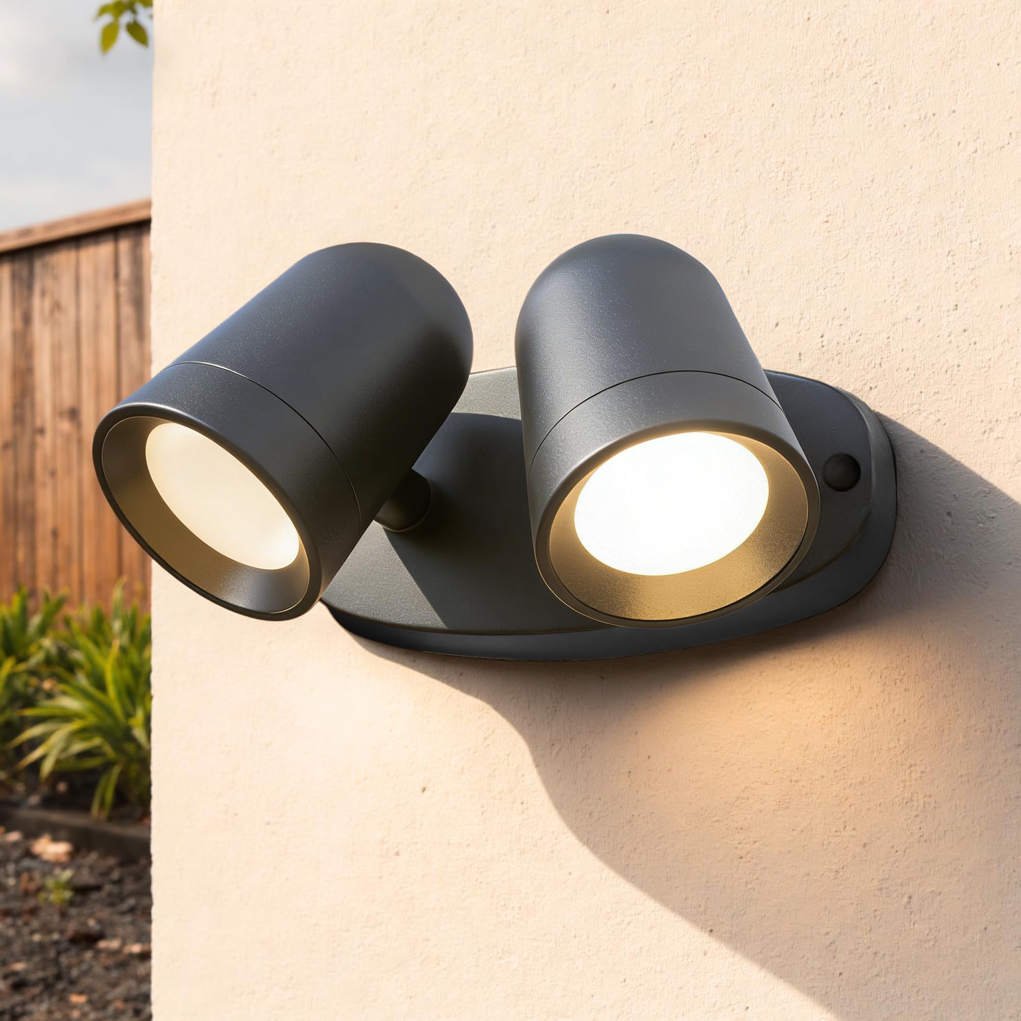 JNR Aussenwandleuchte Anthrazit mit 330° Doppel-Strahler – IP65 LED Wandlampe
