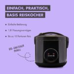 Reishunger Reiskocher 1,8L mit Keramikbeschichtung – Familien-Reiskocher mit Dampfgarer – Bild 4