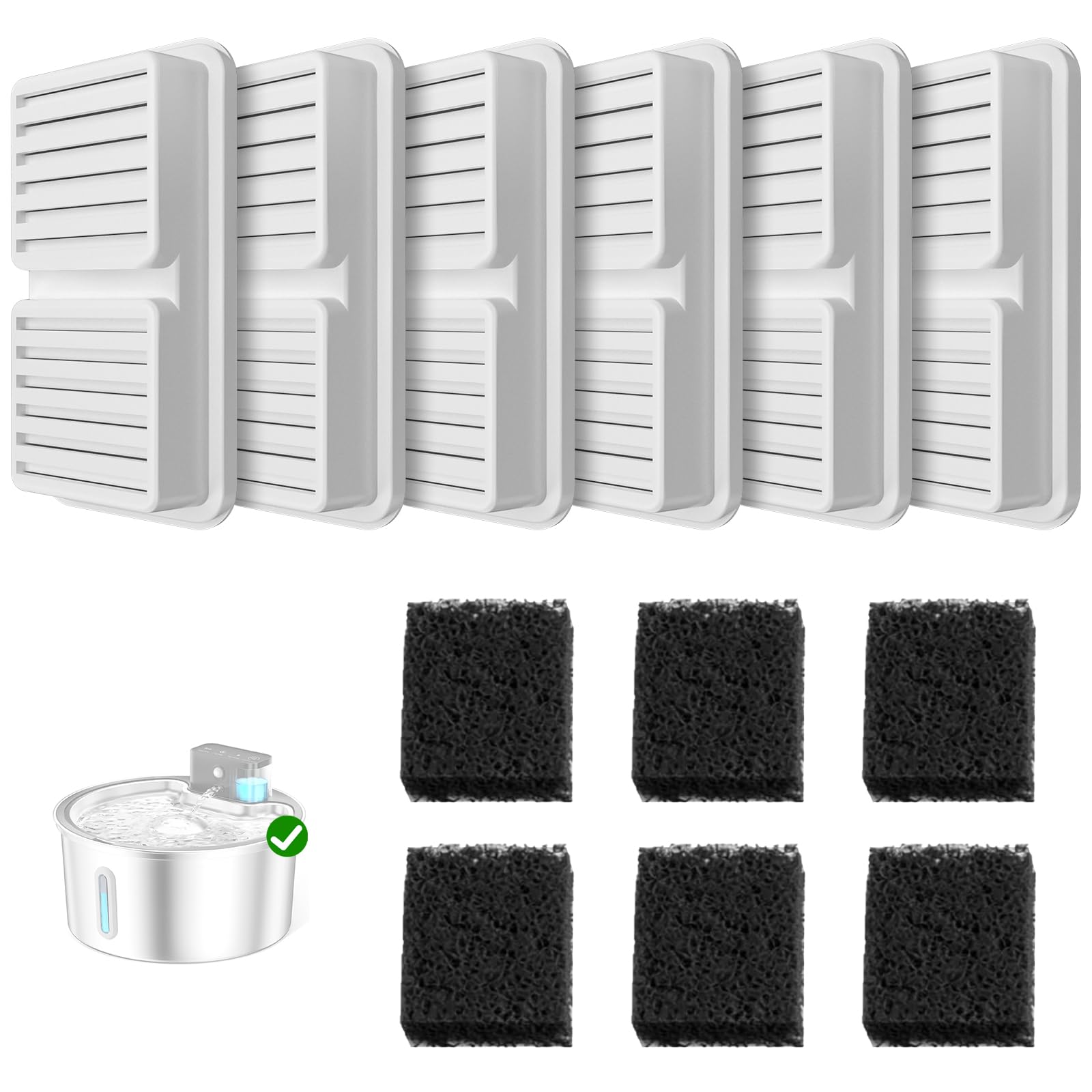 PawPoll Katzenbrunnen Filter Set – 12er Pack Kohle- & Schaumstofffilter für 3.2L Brunnen