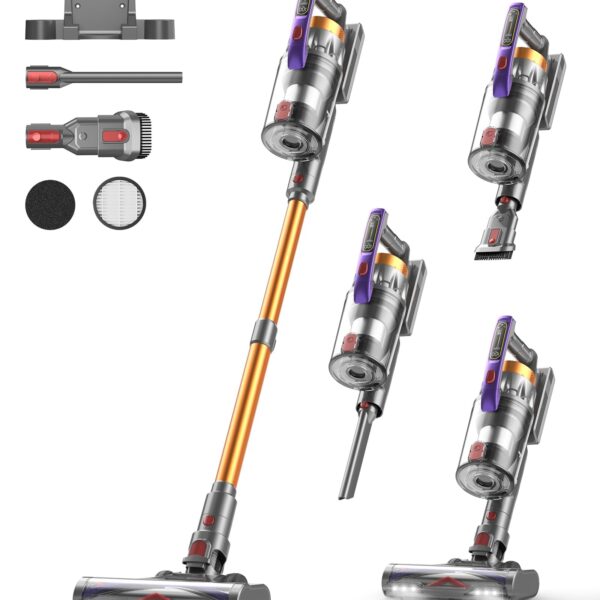 CHEBIO Akku Staubsauger 50KPA/600W mit Anti-Tangle-Bürste – 75 Min Laufzeit für Tierhaare