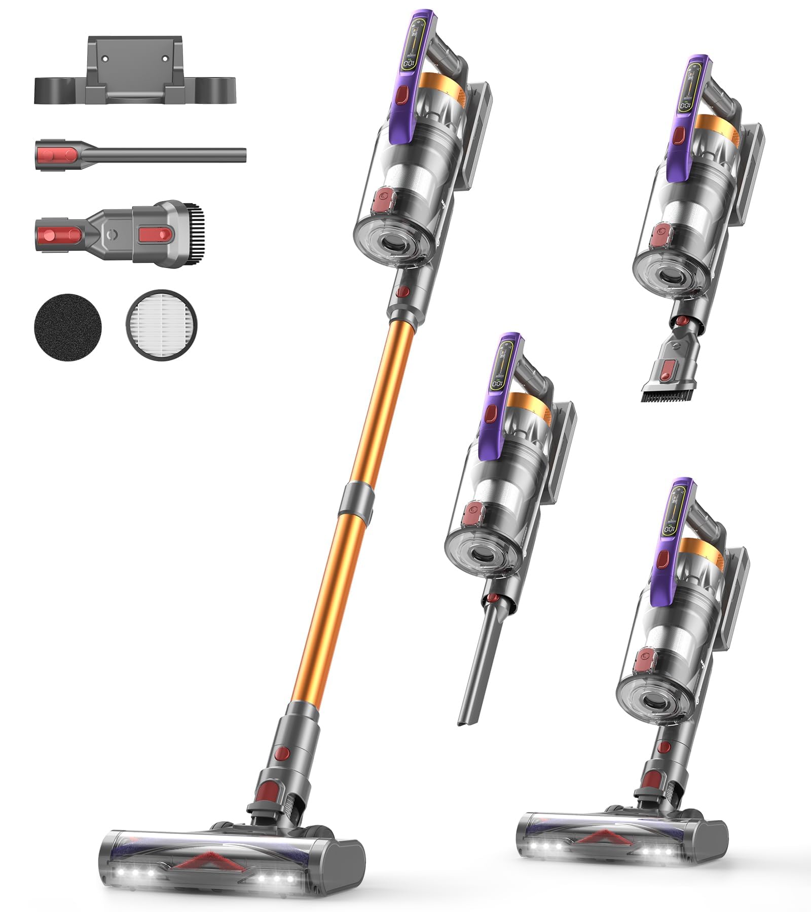 CHEBIO Akku Staubsauger 50KPA/600W mit Anti-Tangle-Bürste – 75 Min Laufzeit für Tierhaare
