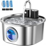 Voluas Katzenbrunnen Edelstahl 3,2 l – Kabelloser Wasserbrunnen mit 4-Stufen-Filter & 3 Modi