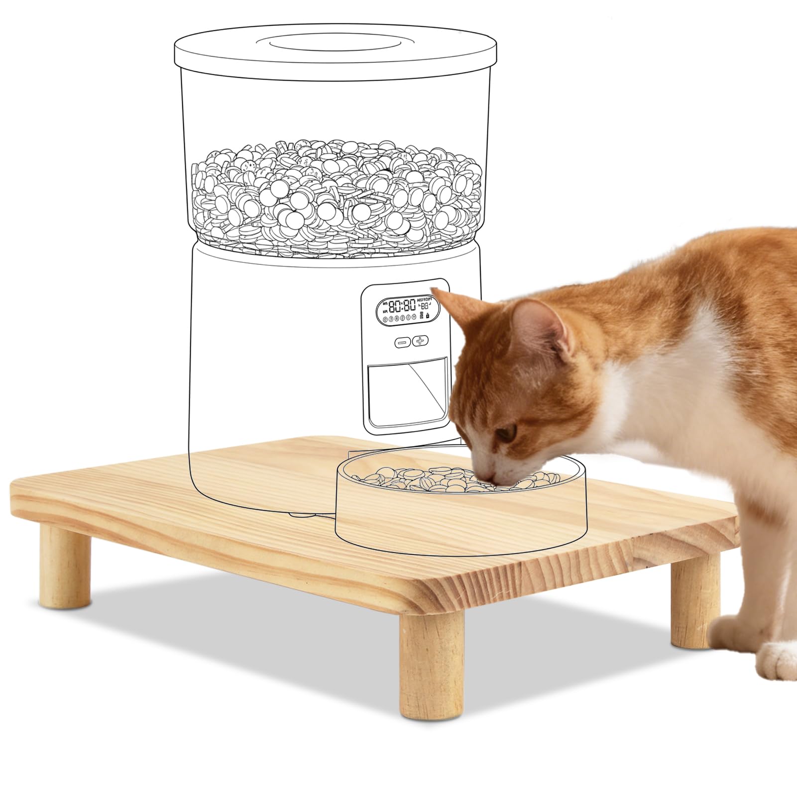 SZEE Erhöhter Futterautomat-Ständer aus Massivholz – Ergonomischer Katzenfutter-Stand 34,3×20 cm