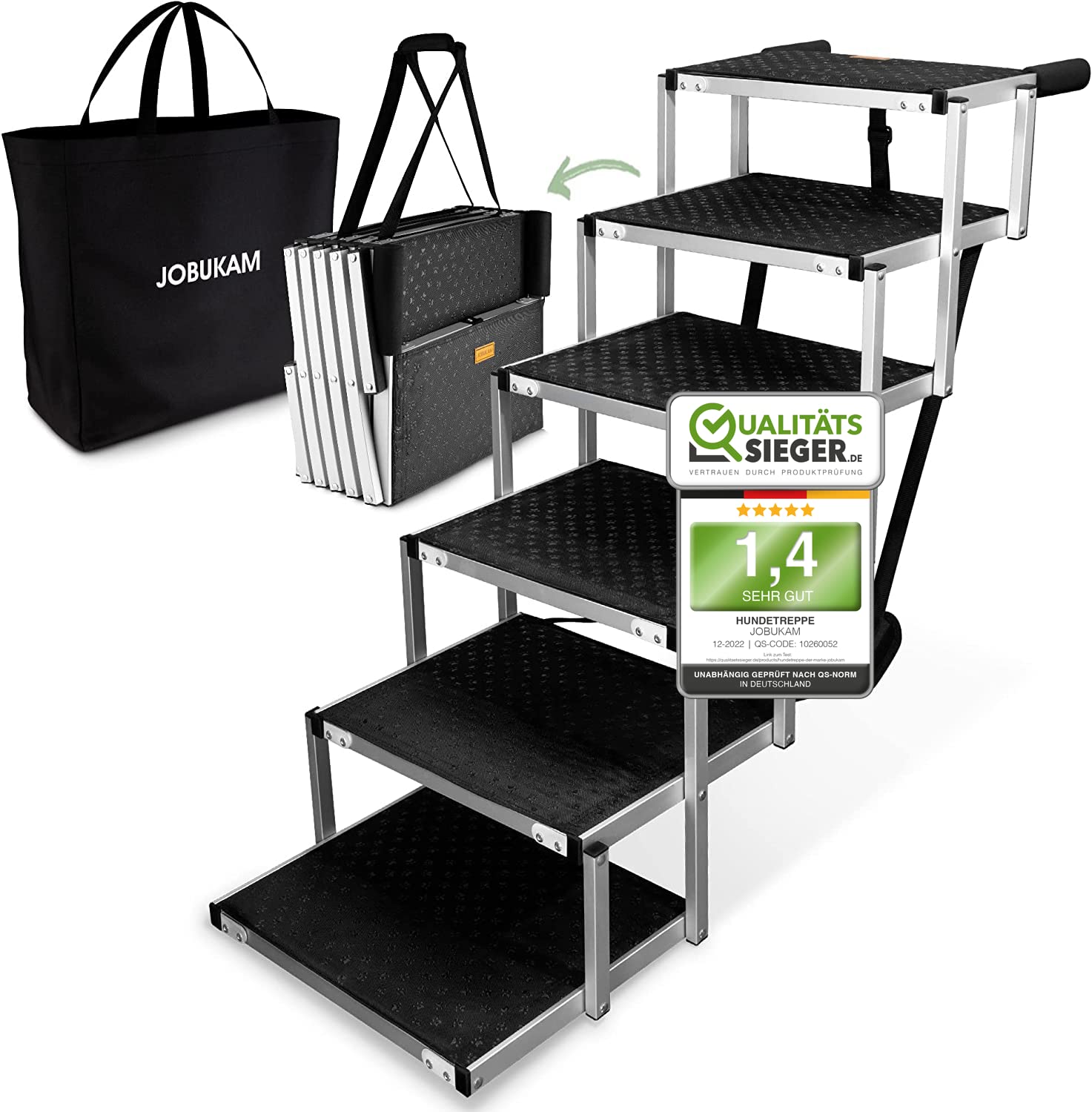 JOBUKAM Hundetreppe Auto 80 cm klappbar – Einstiegshilfe für grosse Hunde bis 70 kg