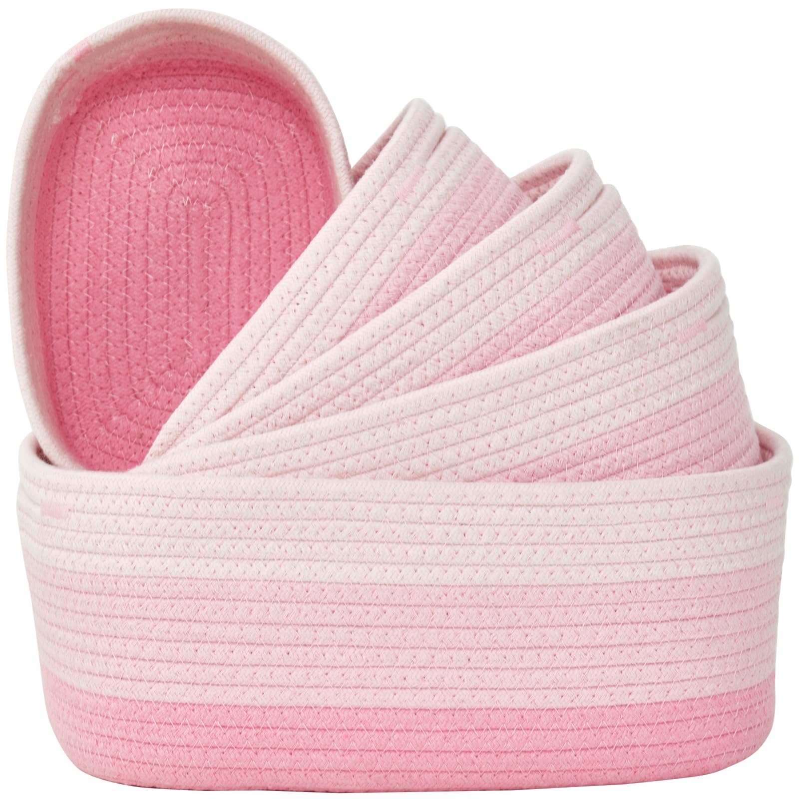 Sagittar 5er Set Aufbewahrungskörbe Baumwollseil Rosa – Stapelbar für Regale & Kinderzimmer