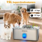 SIBAYS 15L Edelstahl Trinkbrunnen für Hunde & Katzen – Ultra-leise Wasserschale mit LED & 5-stufiger Filterung – Bild 2
