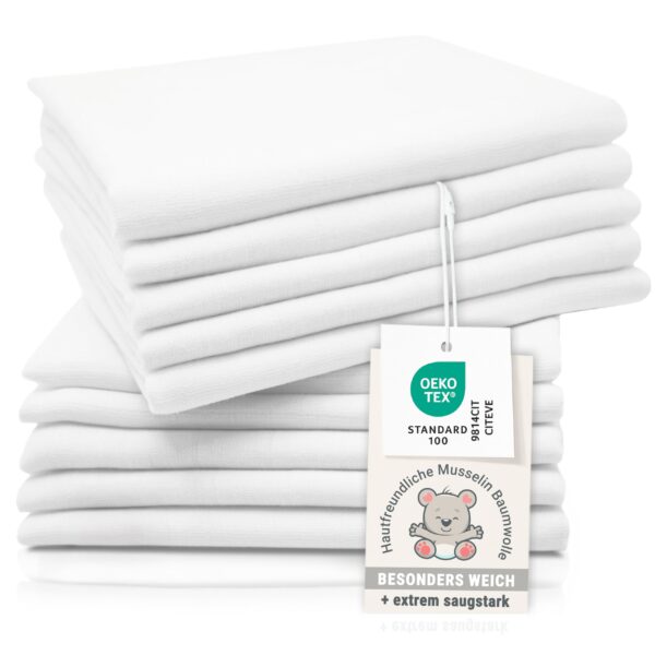 ZOLLNER 10er Set Musselin Spucktücher 70x70 cm – Baumwolle, hautfreundlich & saugstark