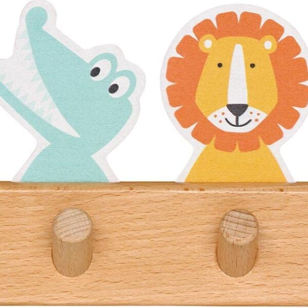 goki Holz-Garderobe Tierfreunde mit 6 Haken – Kindergarderobe 40 x 12 cm